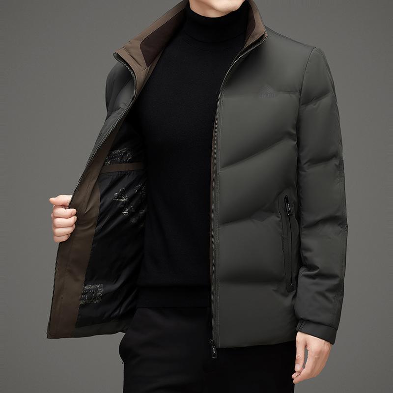 Pánská ležérní péřová bunda se stojáčkem, jednoduchá, teplá, podzimní a zimní, outdoorová péřová bunda