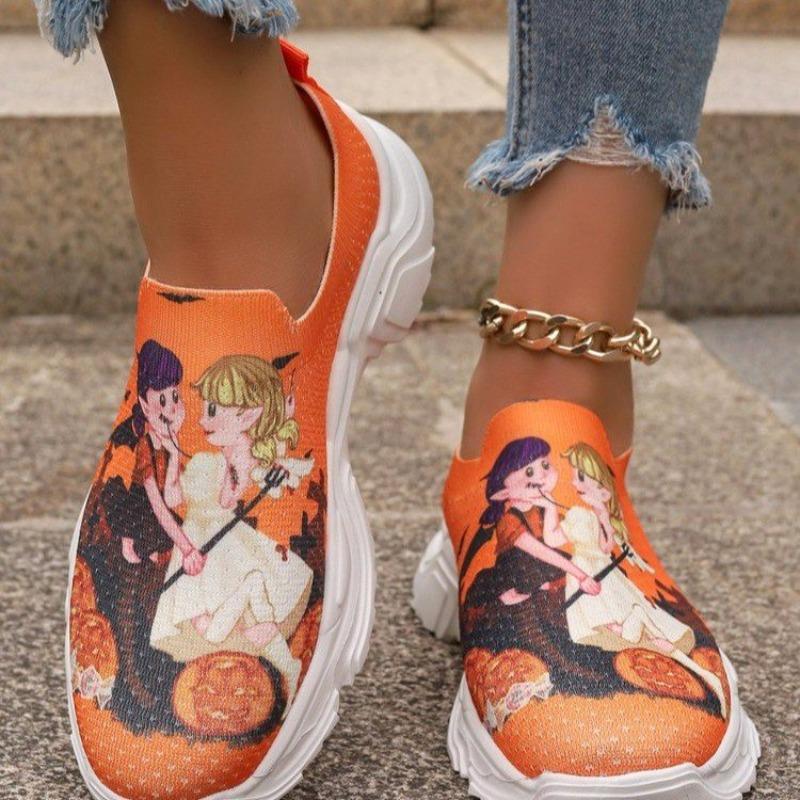 Leisure Sports Casual Shoes for Women - New Style, Fashionable, Halloween-themed, Flat Sole, Large Size, One-piece Slip-on Women's Shoes