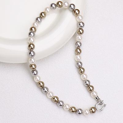 Französische Retro Shijia Perlenkette - Mehrfarbige Perlen mit Diamant-Hufeisenverschluss Schlüsselbeinkette für Frauen