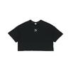Clásicos Borde Crudo Cuello Redondo Logo Bordado Deportivo Manga Corta Camiseta Tops para Mujer Negro 532639-01