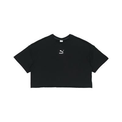 Classics Raw Edge Crew Logo Embroidered Sports Round Neck Short Sleeve T-Shirt Women Tops Black 532639-01