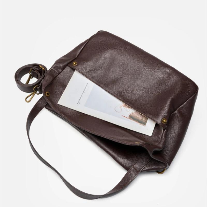 Echtes Leder Große Kapazität Damen Schulter Umhängetaschen Weiches Leder Einfache Lässige Damen Große Tragetasche Weibliche Satteltasche