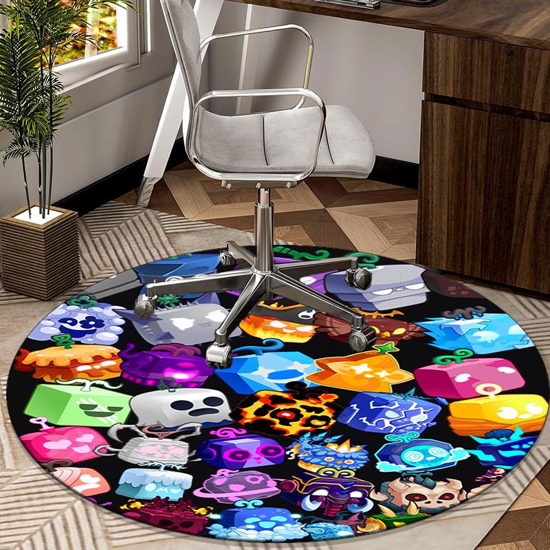 Blox Fruits Characters Round Carpet Chair Cushion Round Entryway Rug, Soft Round Rugs for Living Room, Bedroom, Circle Carpet Decor Gifts