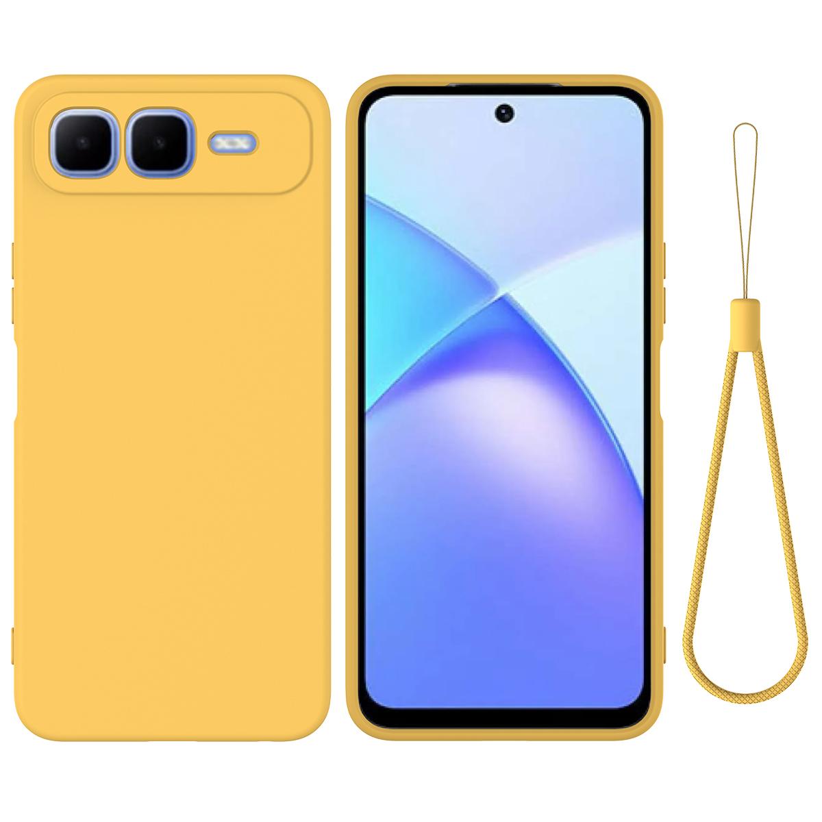 

For Infinix Smart 10 Plus Liquid Silicone Case Phone Back Cover with Hand Strap Yellow