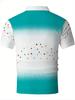 [Printed Design – Not Textured] Men'S Shirt, Colorful Polka Dot Print, Gradient Blue-Green to White Design, Suitable for Casual Outings, Office Wear,
