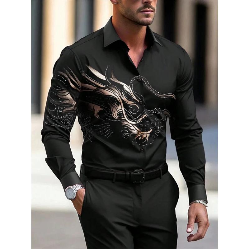 Men's Long Sleeve Shirt Casual All-match Fashion Street Mens Shirt Lapel Single-breasted Long Sleeve Top Men's Clothing