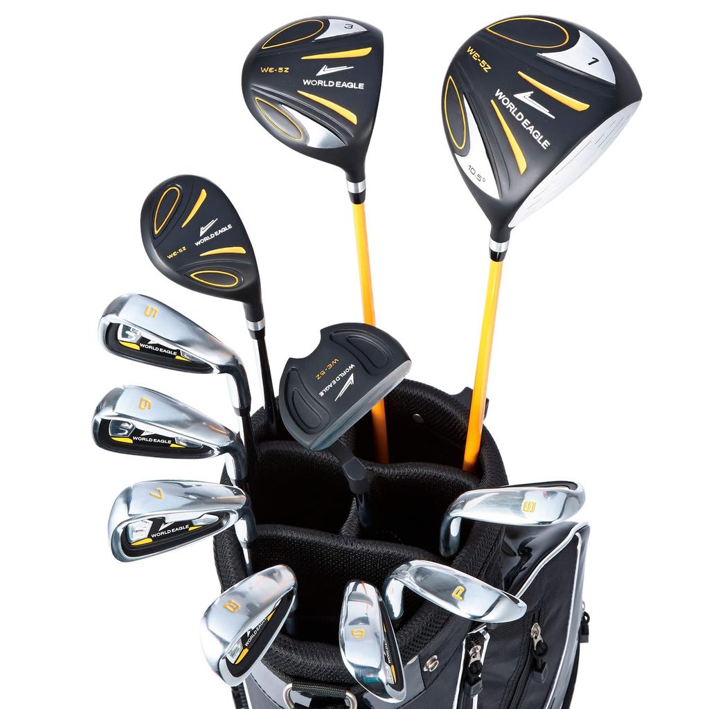 WORLD EAGLE Outlet Golf Club Set for 11 Lightweight Caddy Back with Head Flex R Beginners, Right-Handed, Pieces, (Black) Cover, Men's 5Z-Black