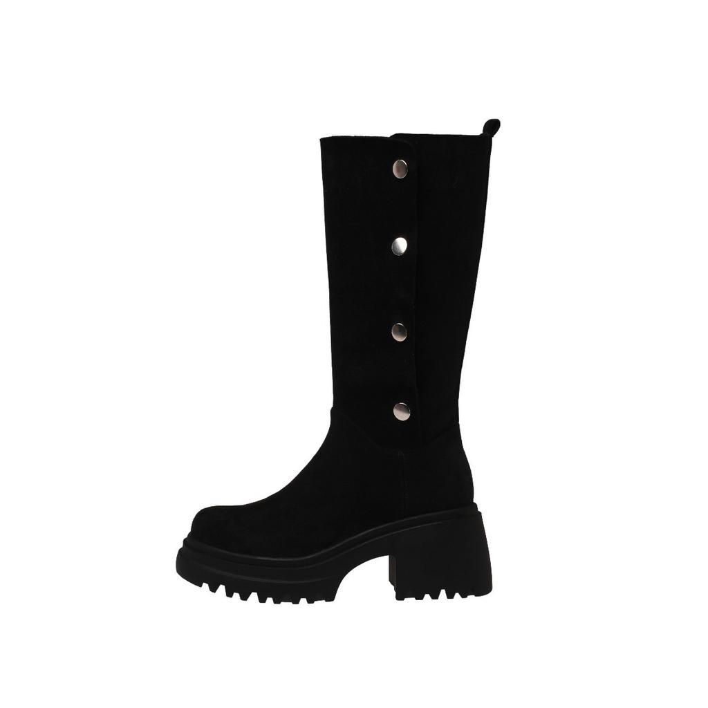 Long Boots Women's 2025 New Retro Thick Heel Versatile Heightening Platform Boots Elastic Stacking Boots
