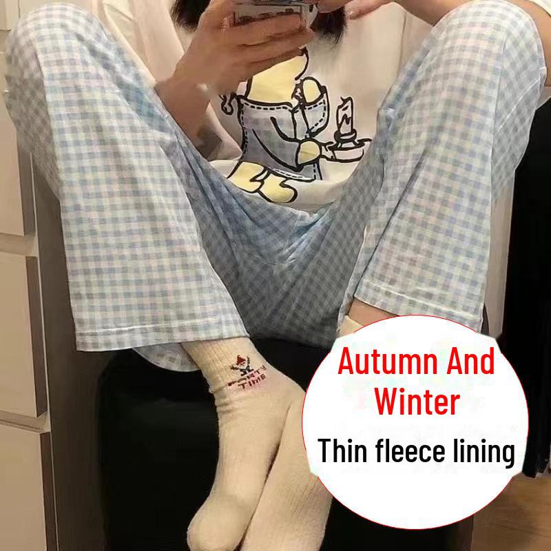 Women's Warm Fleece Straight-Leg Pajamas: Autumn/Winter Casual Pants for Walking & Outdoor Wear