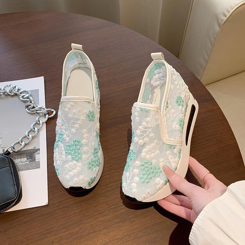 2024 Spring Women's Lace Mesh Slip-On High Heel Platform Shoes