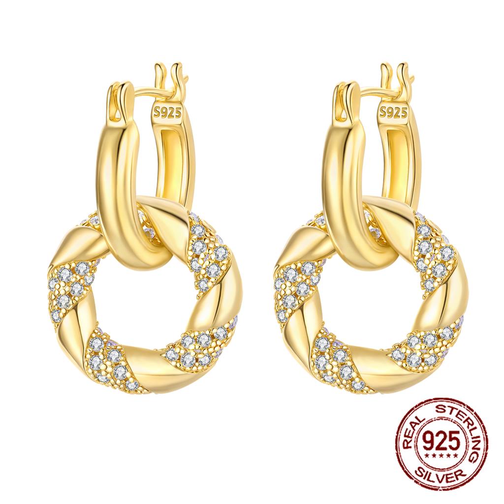 100% Copper Owl Flower Pendant Golden Earrings For Women Sparkling Zircon Luxury Wedding Engagement Jewelry Gift