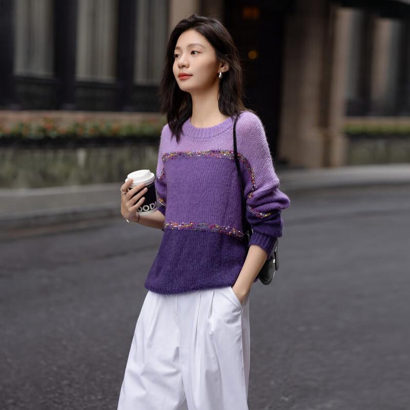 Women's Lamb Wool Blend Color-block Sweater