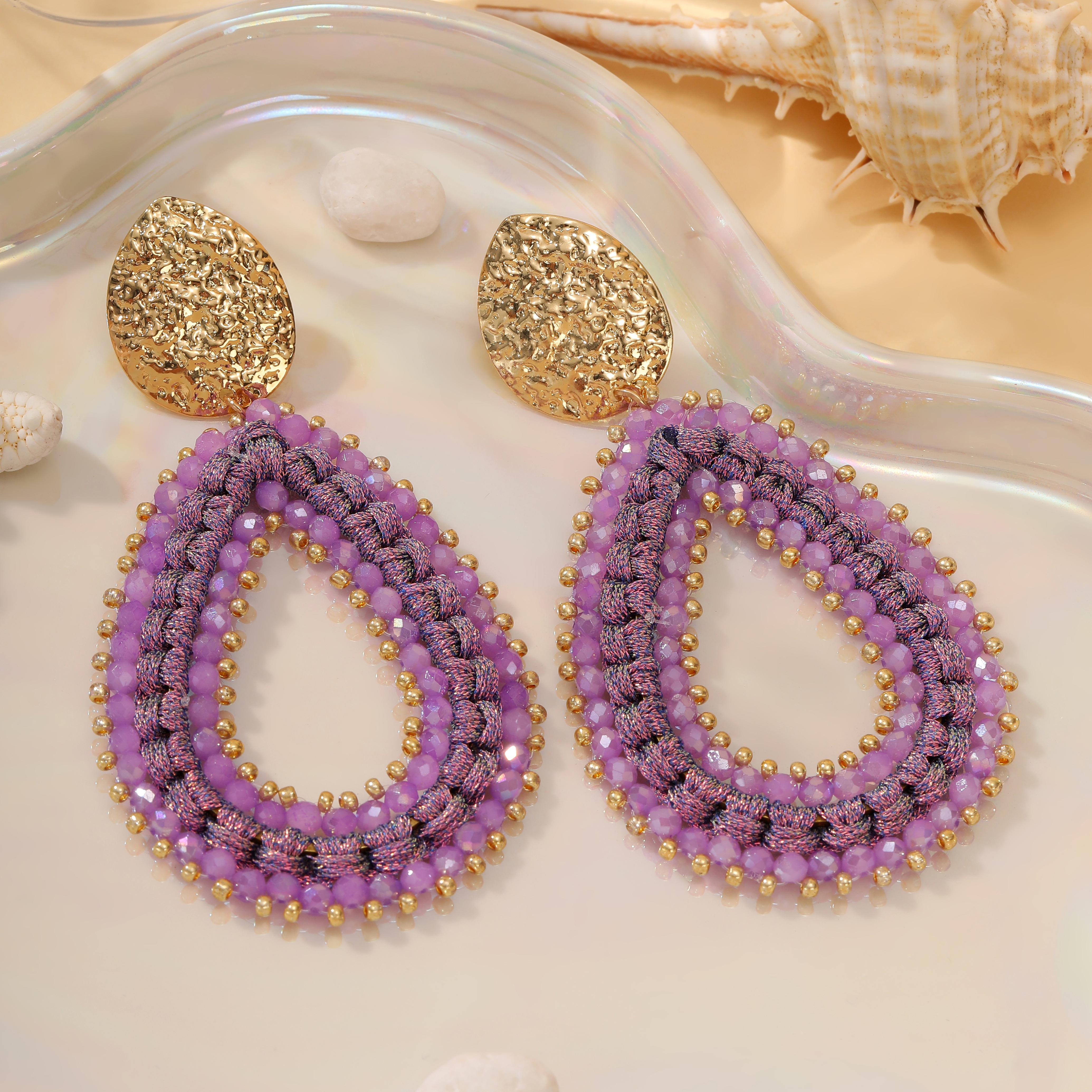 

INKDEW Big Water Drop Shape Drop Earrings For Women Colorful Beads Handmade Threading Crystal Long Earrings Jewelry Gift EA144