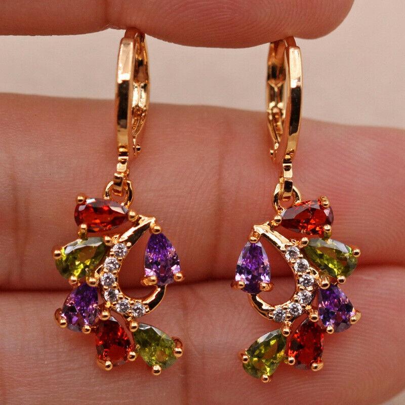 

1 Pair of Fashionable Sparkling Colored Inlaid Zircon Pendant Earrings, Suitable for Women s Banquet Party Accessories and Gifts