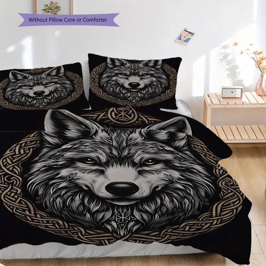 Wolf Pattern Bedding Quilt Set Quilt Cover Pillowcase Home Decoration Birthday Gift (1 * duvet cover + 2 * pillowcase, without core)