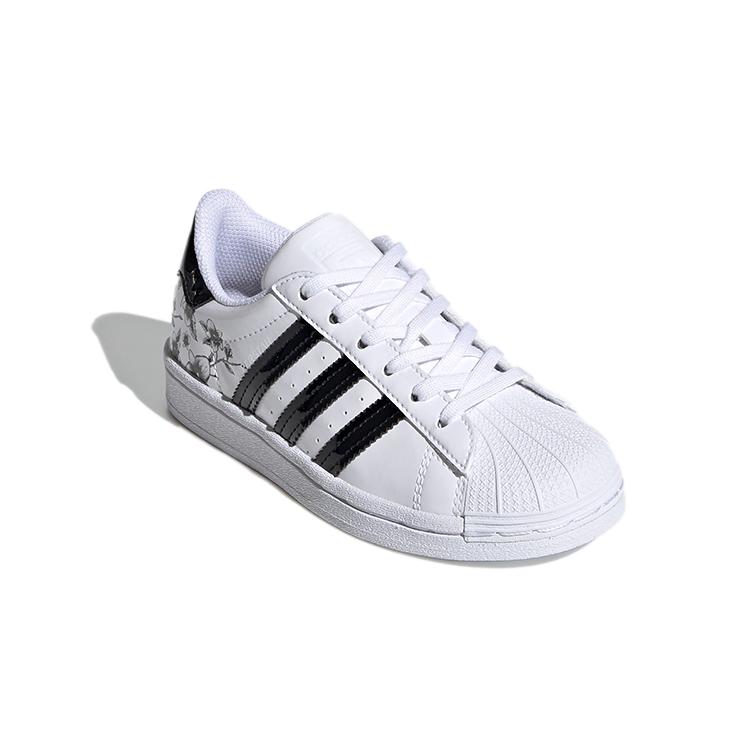 Adidas Originals SUPERSTAR Floral Wear-Resistant Low-Top Kids' Skateboarding Shoes White Children Aged 3-7 Years Old FW0777