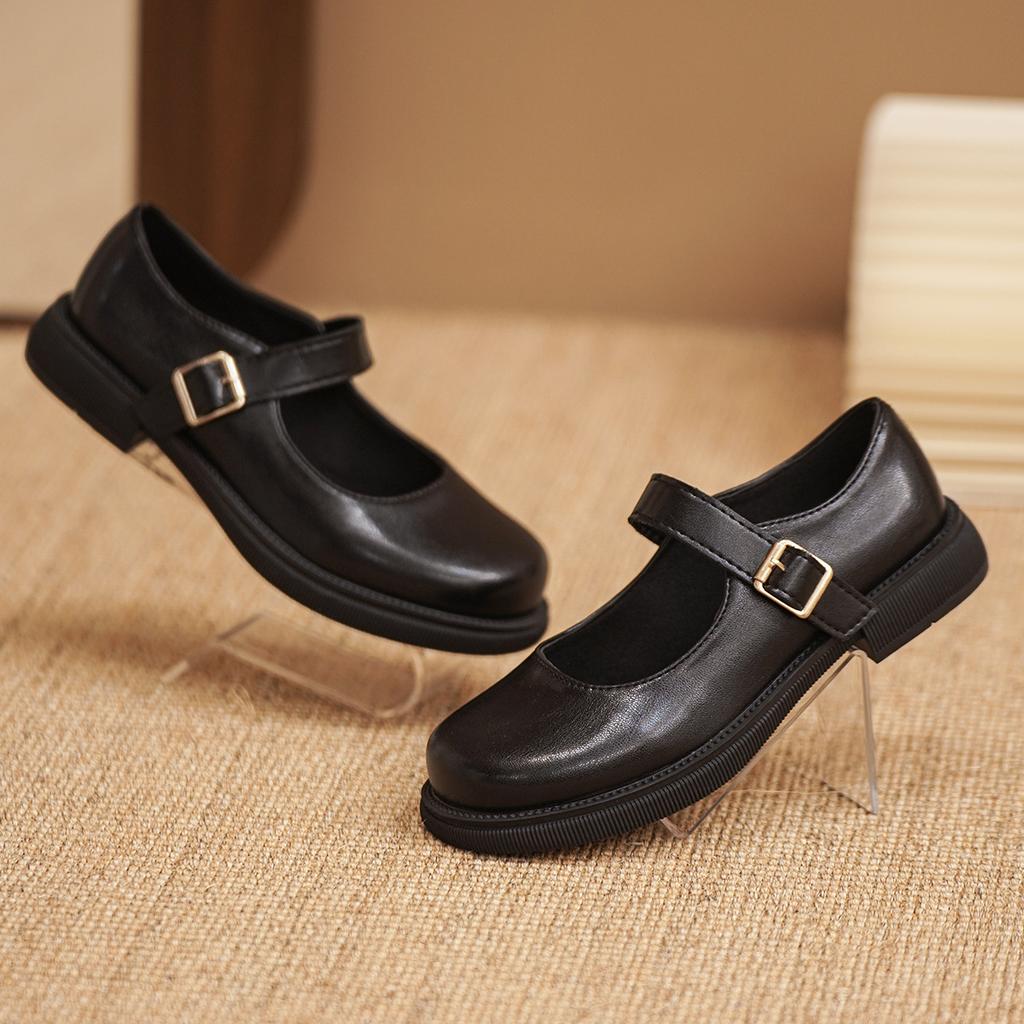 Damen neue Plateau Mary Jane Britischer Stil kleine Lederschuhe schwarz Retro Mode Einzelschuhe Damenschuhe