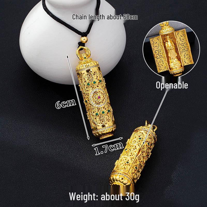 Colier de lux pentru femei cu pandantiv incrustat cu diamante Guochao, aur nisip vietnamez, Zeul Bogăției - Durabil și rezistent la decolorare