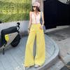 Womens High Waist Yellow Cargo Wide Leg Jeans Casual Loose Flare Denim Trousers Streetwear