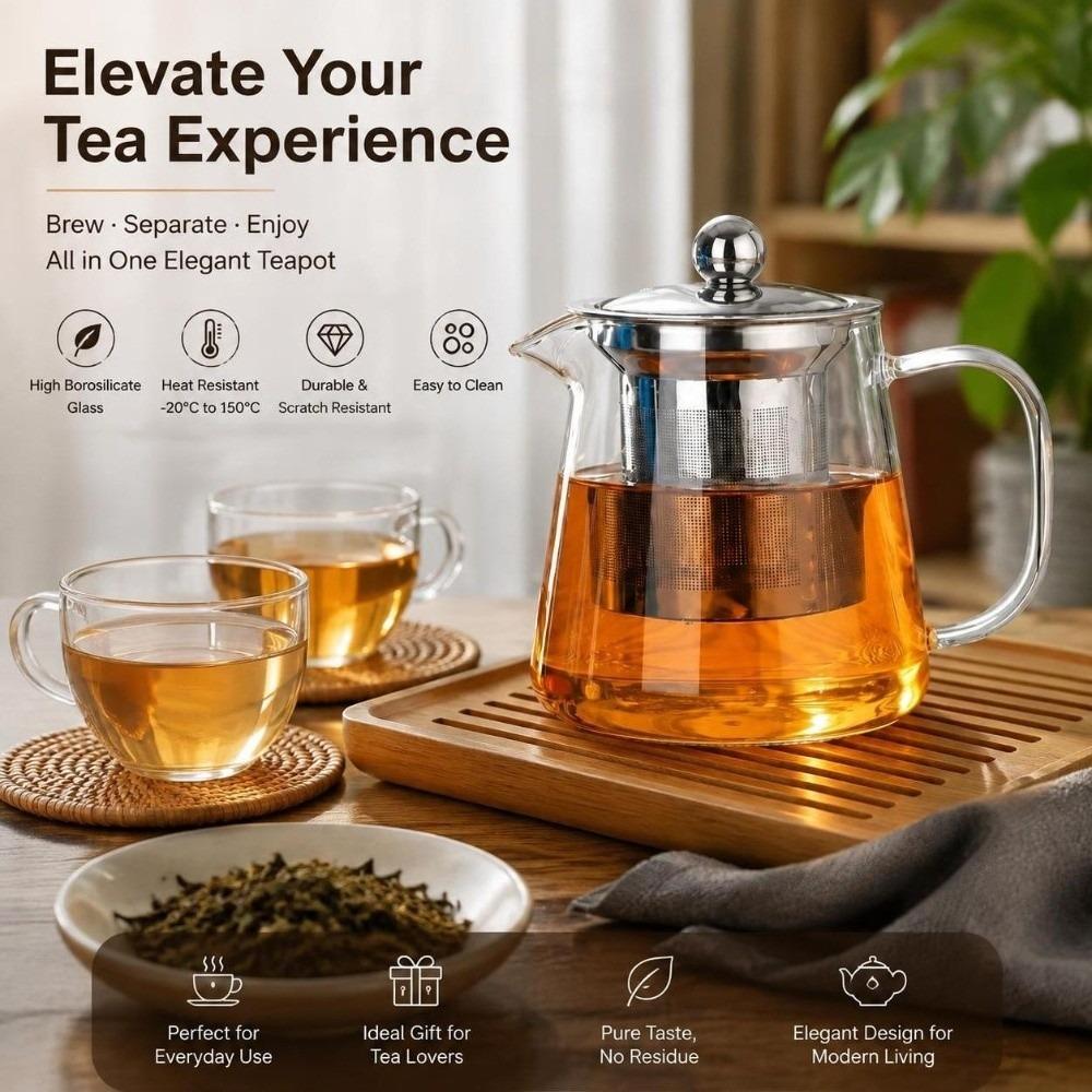 with Stainless Steel Infuser Clear Glass Tea Maker High Borosilicate Coffee Tea Pot Blooming Tea