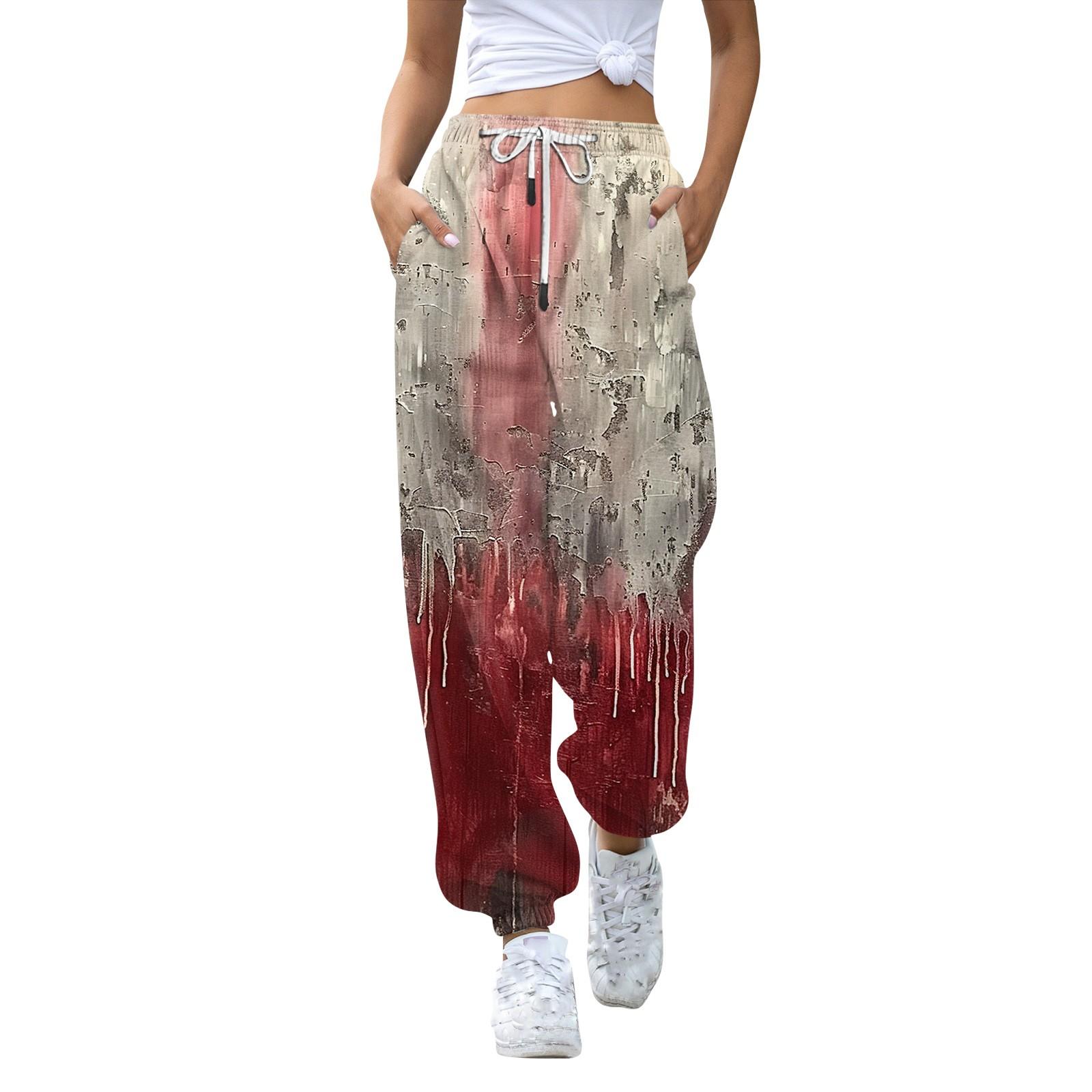 

Женские повседневные модные спортивные штаны с принтом на Хэллоуин, повседневные брюки XXXL винный