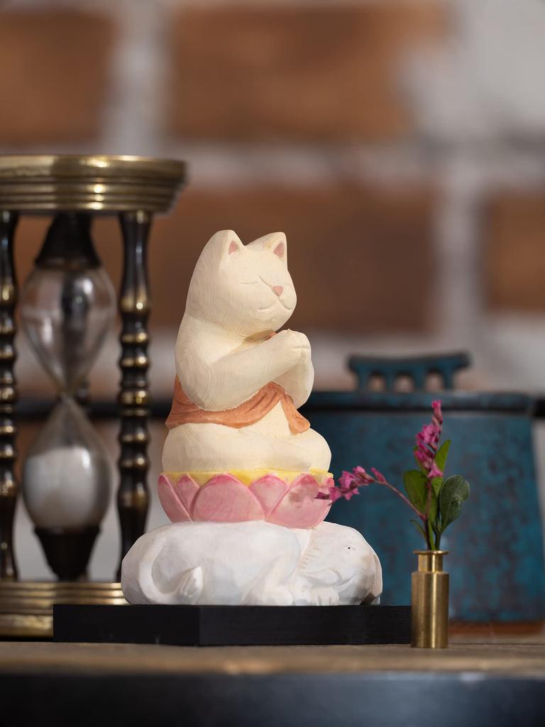Cat Samantabhadra Deity of the Years of the Dragon and Modeled by Butsuya Sakai Zodiac Guardian Beckoning Cat Figurine Buddha, (Guardian Snake) - -