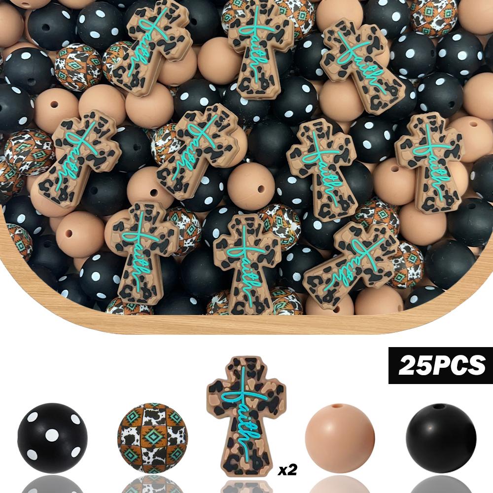 

25/44/69PCS Cross series silicone bead set, perfect for DIY handmade crafts such as keychains, necklaces, bracelets, etc