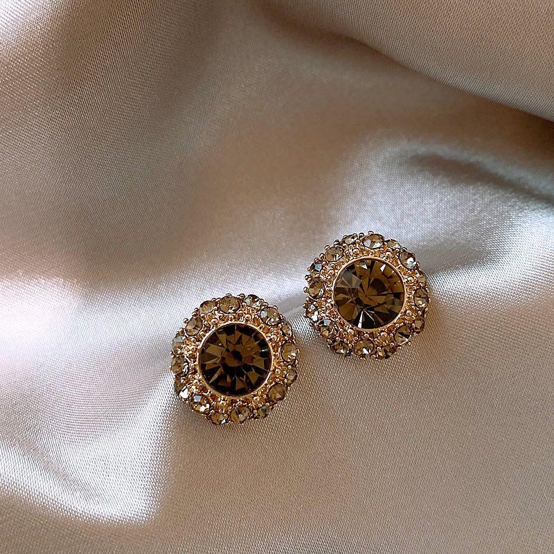 

New Arrival Royal Blue Crystal Stud Earrings for Women Accessible Luxury Fancy Earrings Dignified Generous Style Exquisite Vintage Earrings Summer Gun gray round crystal