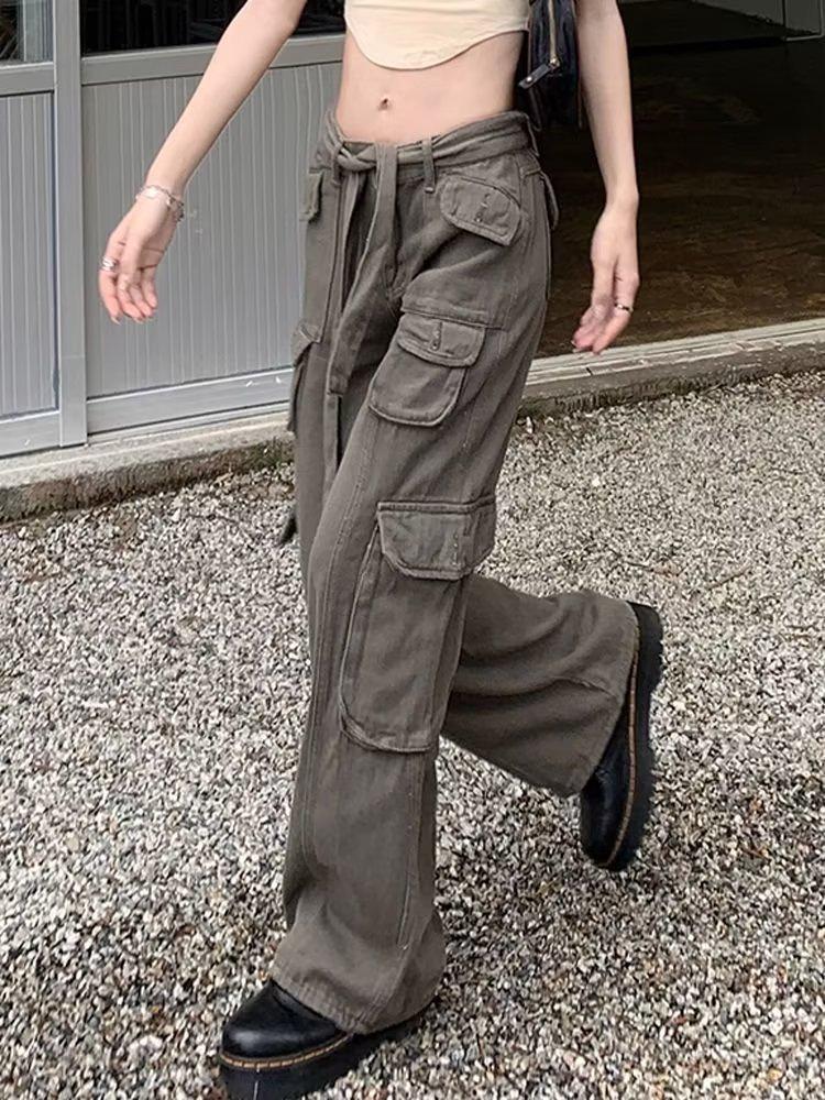 

Модный уличный комбинезон унисекс с множеством карманов: Свободные брюки в стиле ретро в стиле хип-хоп Extra Large серый