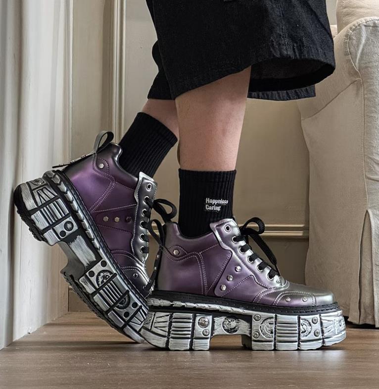 Chunky Sneaker Men Designer Retro Punk Motorcycle Boots Casual Leather Fabric Height Increased Flat Platform Sport Shoes