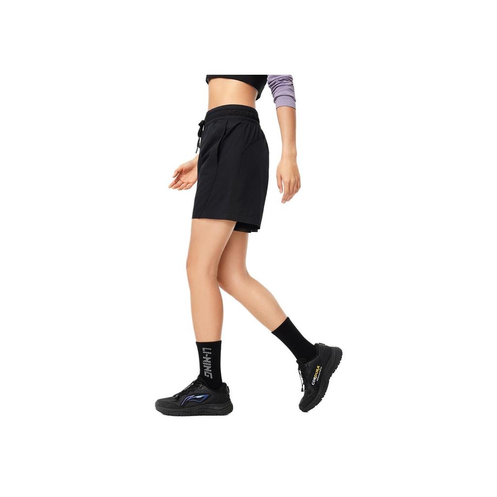 Li Ning Fitness Series Solid Color Loose Casual Breathable Comfortable Sports Shorts Women Shorts Black AKSU024-1
