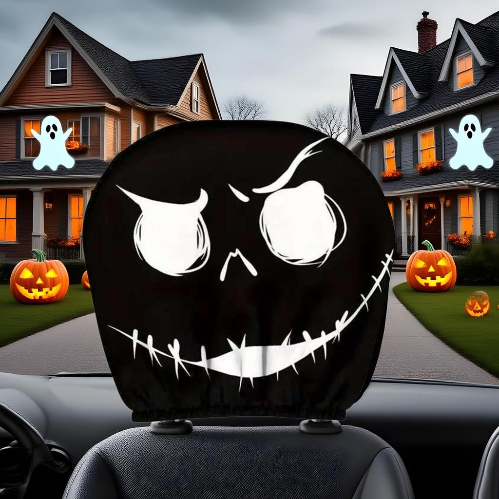 Headrest Cover 2 Pieces Halloween Car Head Rest Cover Protector Decorative Accessories For Automotive SUV Road Trip Daily