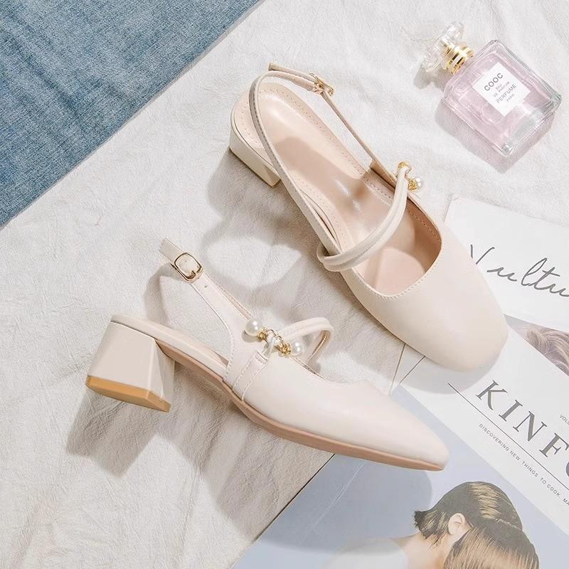 Soft Leather Bag Head Sandals Women's Summer 2025 New French Outer Wear Fairy Beautiful Low Heel Medium Heel Thick Heel High Heels