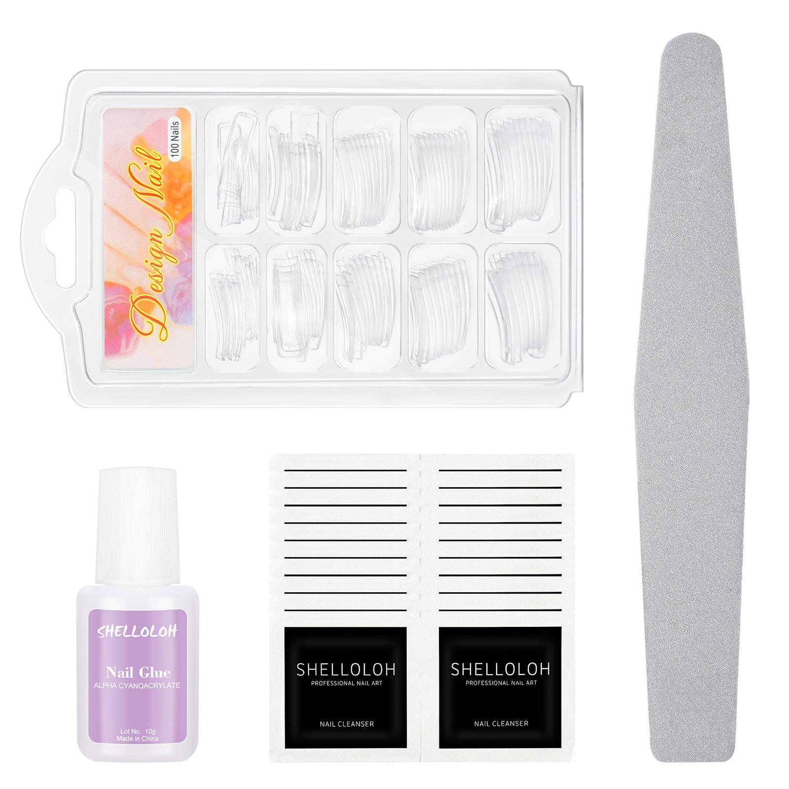 

SHELLOLOH 100 шт., прозрачные накладные ногти для быстрого наращивания ногтей, пилочка для ногтей и 10 г клея для накладных ногтей, набор маникюрных инструментов, набор для дизайна ногтей