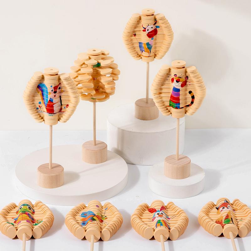 Holz Drehende Lutscher Figuren Drehendes Kreisel Montessori Spielzeug Tragbar Interaktiv Lustig Drehender Lutscher Frühe Bildung