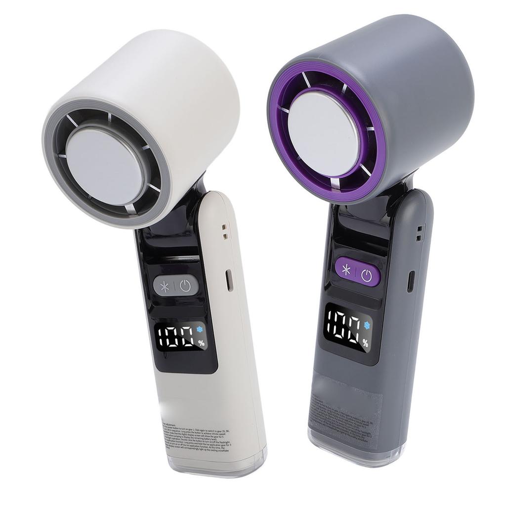 Handheld Fan Digital Display High Speed Turbine Ice Cooling Fan Foldable Fan with Light for Travel O
