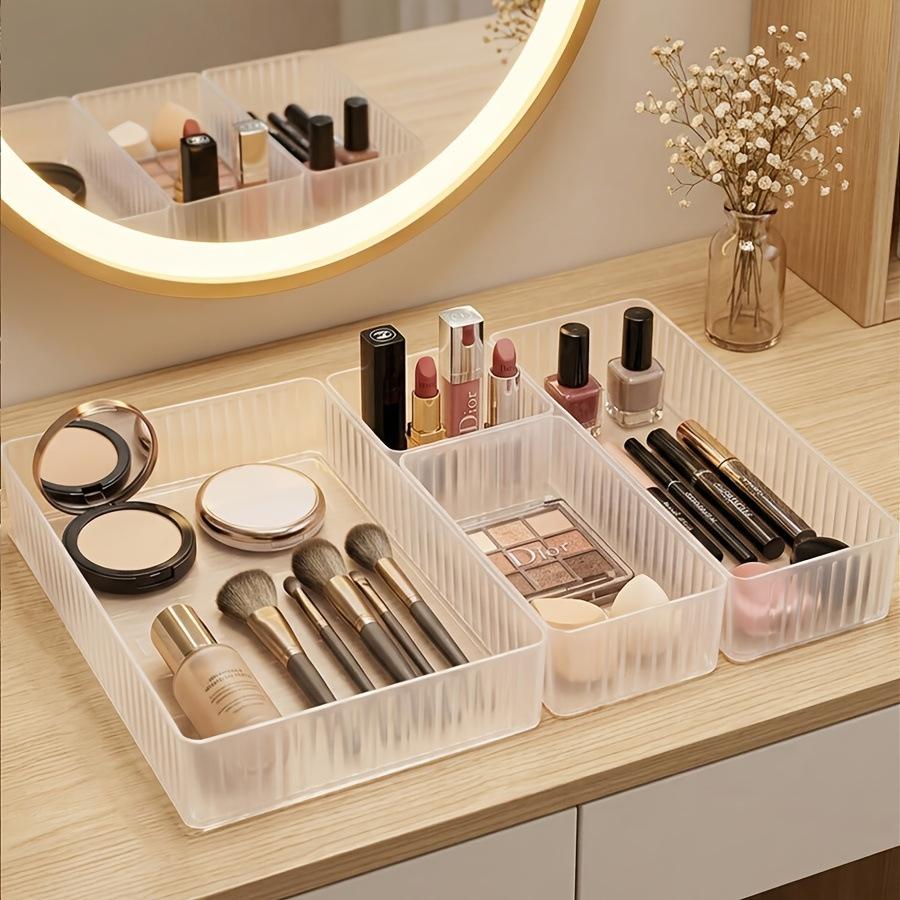 Transparent striped desk and drawer storage set, office, makeup desk divider storage box, student equipment storage and sorting