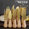 Gold Stainless Steel Cheese Knife Set with Rubber Wood Handle - Includes Cheese Knife, Tableware Knife, and Fork