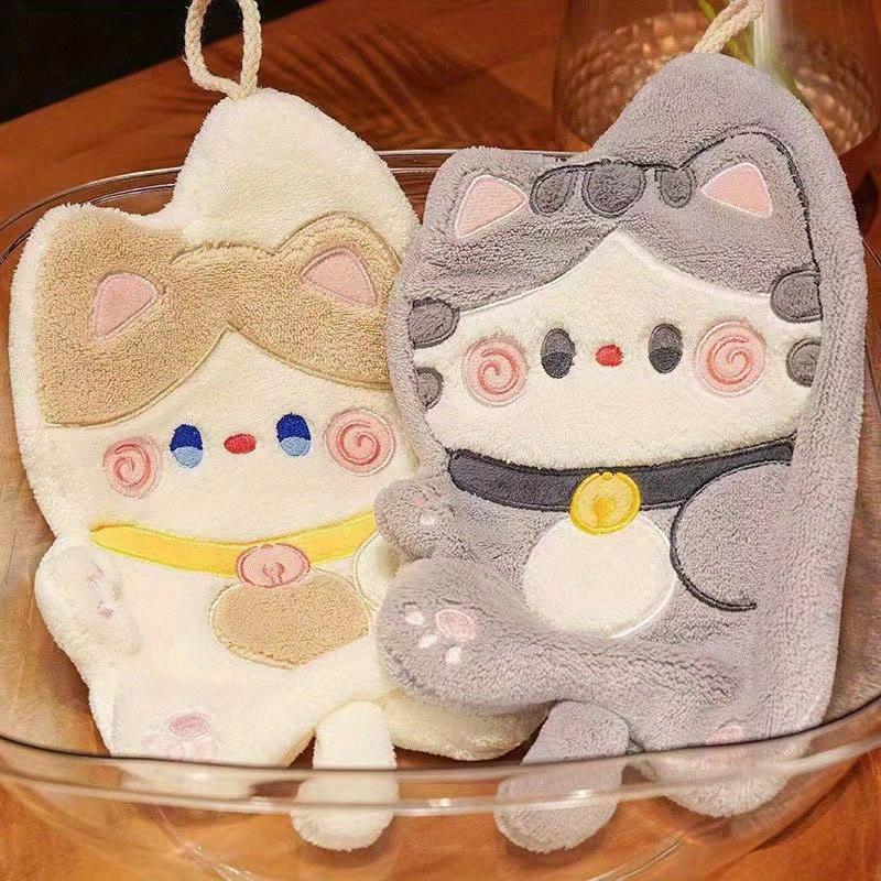 1 Pcs Adorable Cartoon Cat Fingertip Towels   Ultra Soft 580 GSM Polyester, Quick Dry