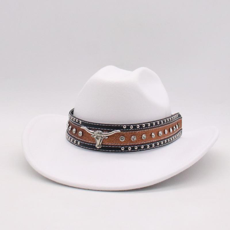 Amazon'S New Big Zircon Bull Head Fashion Cowboy Hat Big Edge Top Hat Spring And Summer Men'S And Women'S Jazz Hat