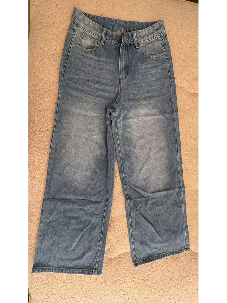 Retro gewaschene Mehrprozess-Jeans für Damen mit weitem Bein - Lockerer Schnitt