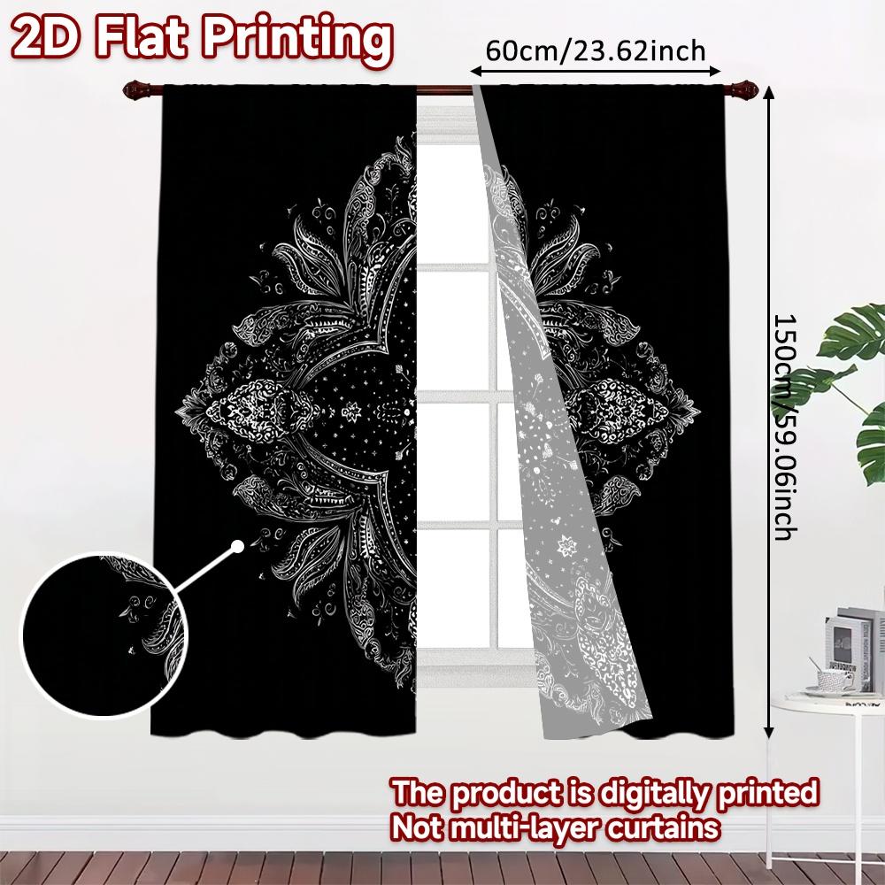 2pcs, 2D FLAT PRINTING Curtains (Without Rod) Mandala Bloom Christmas Festival Fashion Curtains Fabric Curtains Festive Ldeal