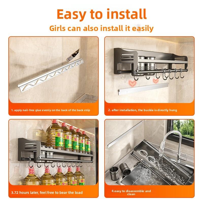 Modern Steel Kitchen Wall Organizer With Knife Slots And Hooks For Home Storage