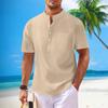 Men’s Cotton Linen Stand Collar Short Sleeve Henley Shirt - Casual & Versatile