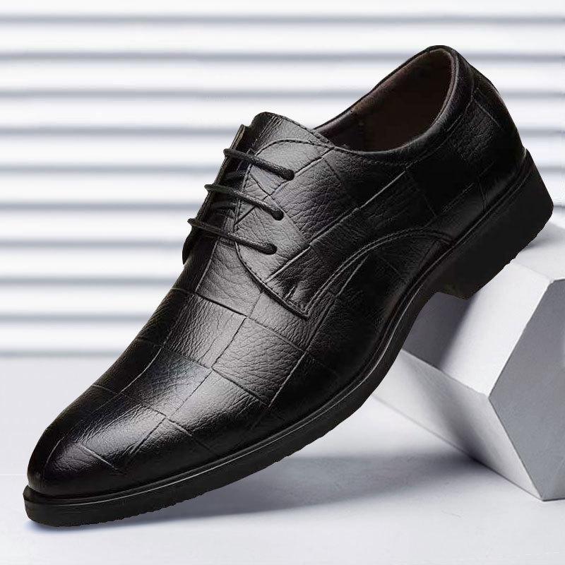Men's Versatile Plaid Leather Business Shoes - Formal, Plus Size, Casual, Wedding