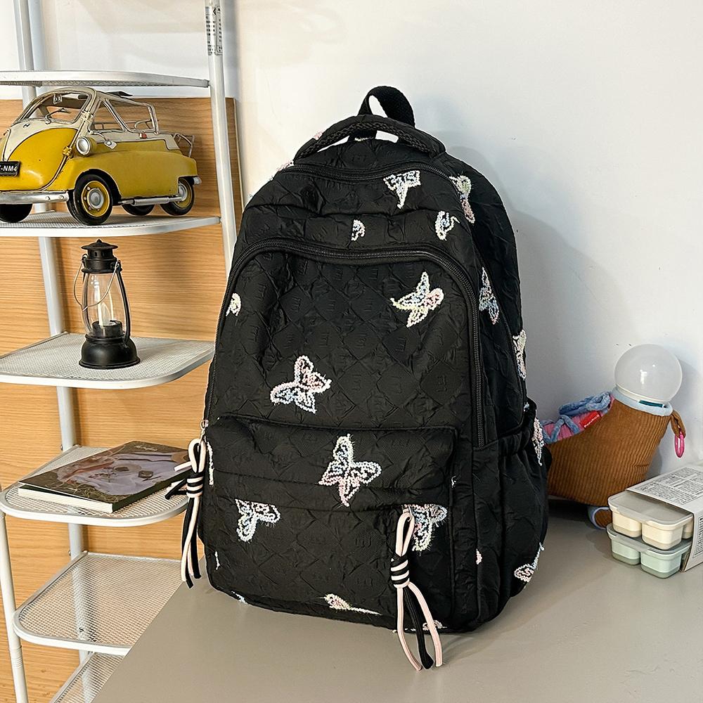 Leisure Backpack Korean Wave Ins Style Cute Butterfly Backpack Lightweight Backpack Fashiable Western Style Travel Backpack чёрный