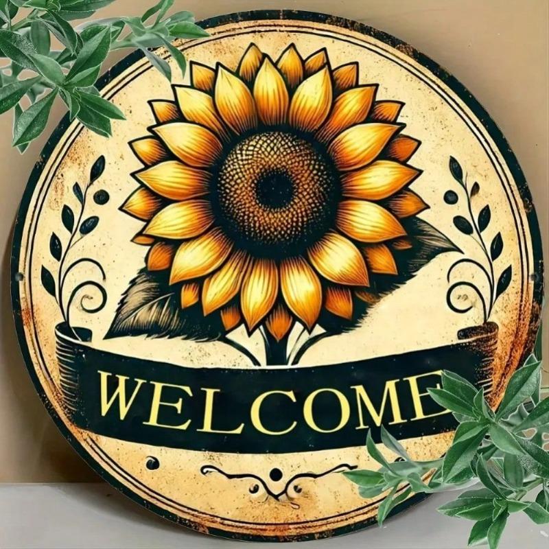 Metal Wall Art Sunflower Welcome Sign Rustic Aluminum Plaque Home Outdoor Decor