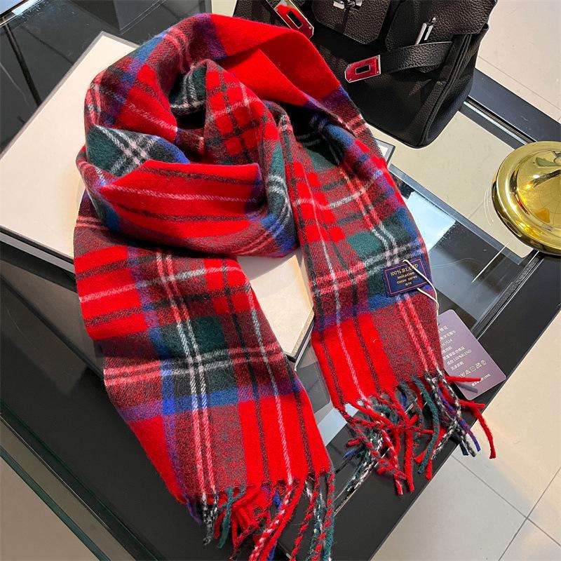 2024 British Red Plaid Imitation Cashmere Scarf: Cozy Winter Neck Shawl Gift