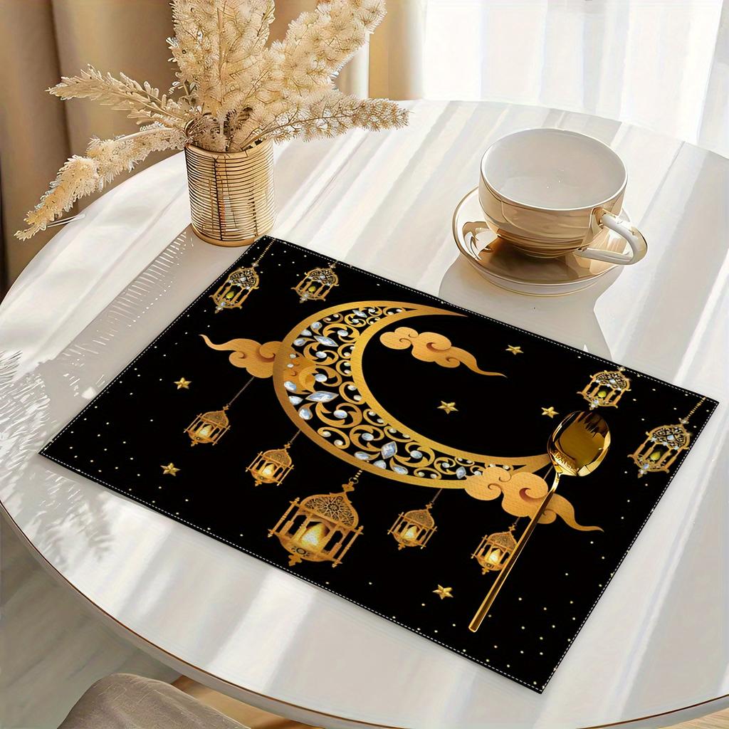 Ramadan Kareem Star Moon Lantern Placemat Set Party Table Decor Reusable Eid Al Fitr Kitchen Dining Table Mat Ramadan Decoration