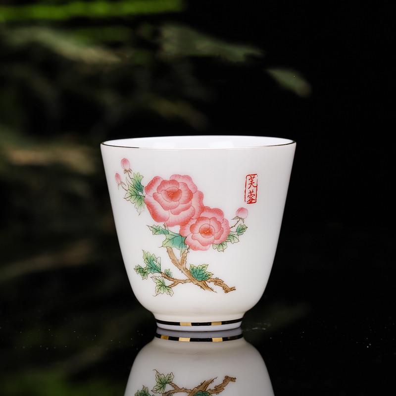 Chinese Ceramic Teacup Travel Personal Meditation Cup Hand Painted Lotus Leaf Tea Bowl Pu'er Master Cup Tea Set Accessories 65ml